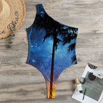 Night Sunset Sky And Palm Trees Print One Shoulder Bodysuit