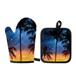 Night Sunset Sky And Palm Trees Print Oven Mitt And Pot Holder Set