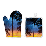 Night Sunset Sky And Palm Trees Print Oven Mitt And Pot Holder Set