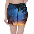 Night Sunset Sky And Palm Trees Print Pencil Mini Skirt