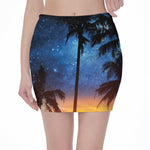 Night Sunset Sky And Palm Trees Print Pencil Mini Skirt