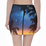 Night Sunset Sky And Palm Trees Print Pencil Mini Skirt