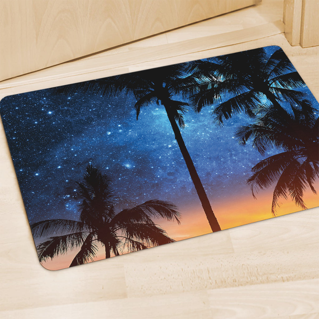 Night Sunset Sky And Palm Trees Print Polyester Doormat