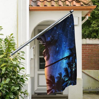 Night Sunset Sky And Palm Trees Print Polyester Flag