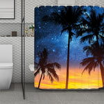 Night Sunset Sky And Palm Trees Print Polyester Shower Curtain