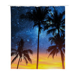 Night Sunset Sky And Palm Trees Print Polyester Shower Curtain