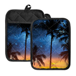 Night Sunset Sky And Palm Trees Print Pot Holders With Pocket