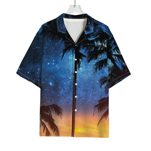 Night Sunset Sky And Palm Trees Print Rayon Hawaiian Shirt