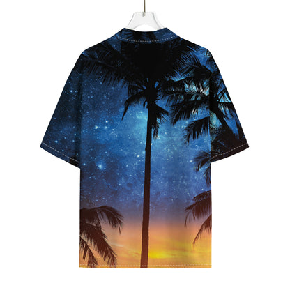 Night Sunset Sky And Palm Trees Print Rayon Hawaiian Shirt