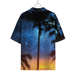 Night Sunset Sky And Palm Trees Print Rayon Hawaiian Shirt