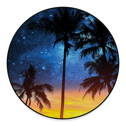 Night Sunset Sky And Palm Trees Print Round Floor Mat