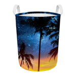 Night Sunset Sky And Palm Trees Print Round Laundry Basket