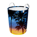 Night Sunset Sky And Palm Trees Print Round Laundry Basket