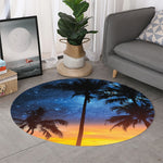 Night Sunset Sky And Palm Trees Print Round Rug