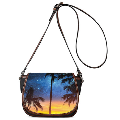Night Sunset Sky And Palm Trees Print Saddle Bag