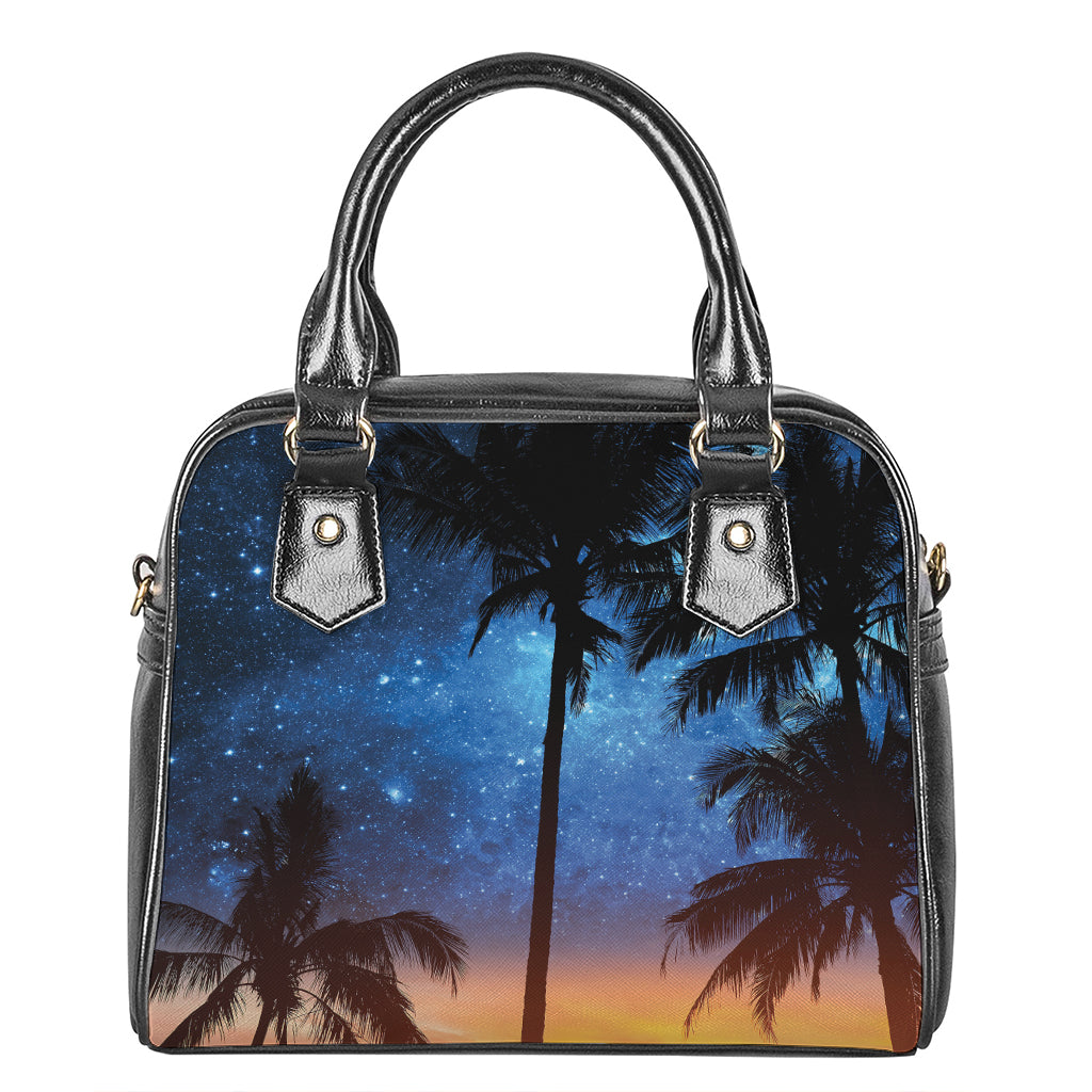 Night Sunset Sky And Palm Trees Print Shoulder Handbag