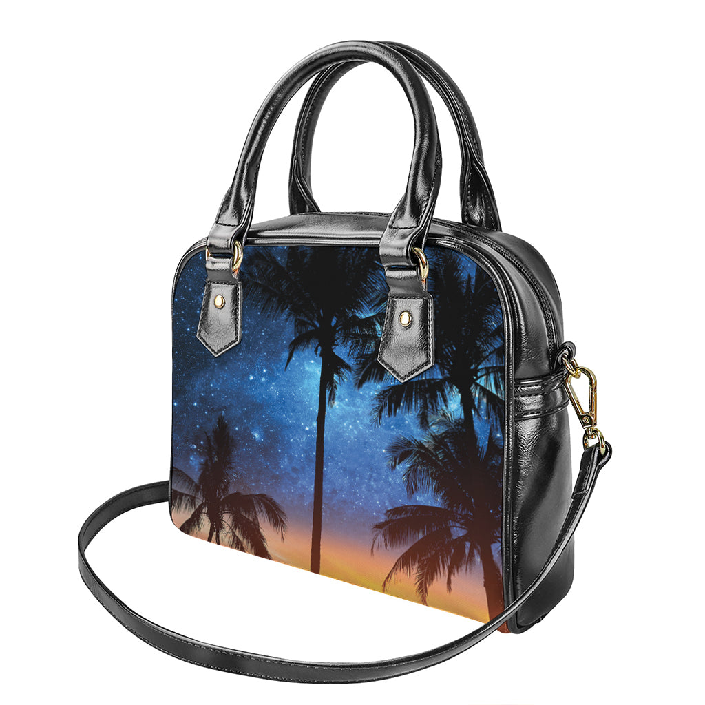 Night Sunset Sky And Palm Trees Print Shoulder Handbag