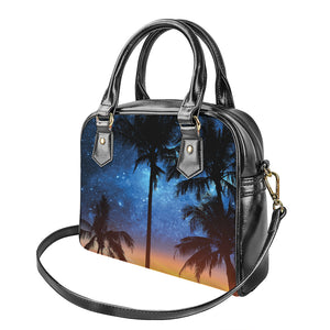 Night Sunset Sky And Palm Trees Print Shoulder Handbag