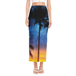 Night Sunset Sky And Palm Trees Print Side Slit Maxi Skirt