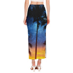 Night Sunset Sky And Palm Trees Print Side Slit Maxi Skirt