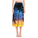 Night Sunset Sky And Palm Trees Print Side Slit Midi Skirt