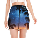 Night Sunset Sky And Palm Trees Print Side Slit Mini Skirt