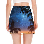 Night Sunset Sky And Palm Trees Print Side Slit Mini Skirt