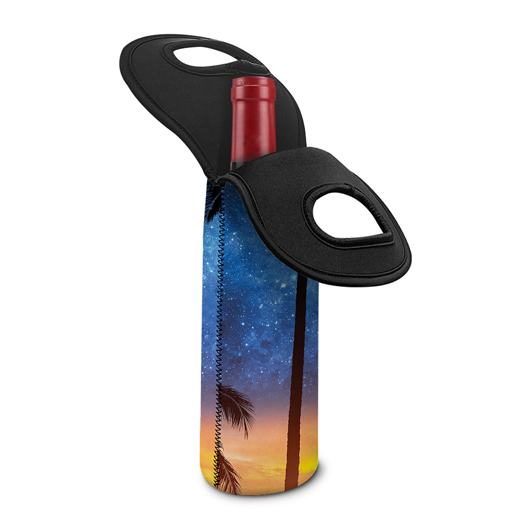 Night Sunset Sky And Palm Trees Print Single Neoprene Wine Tote