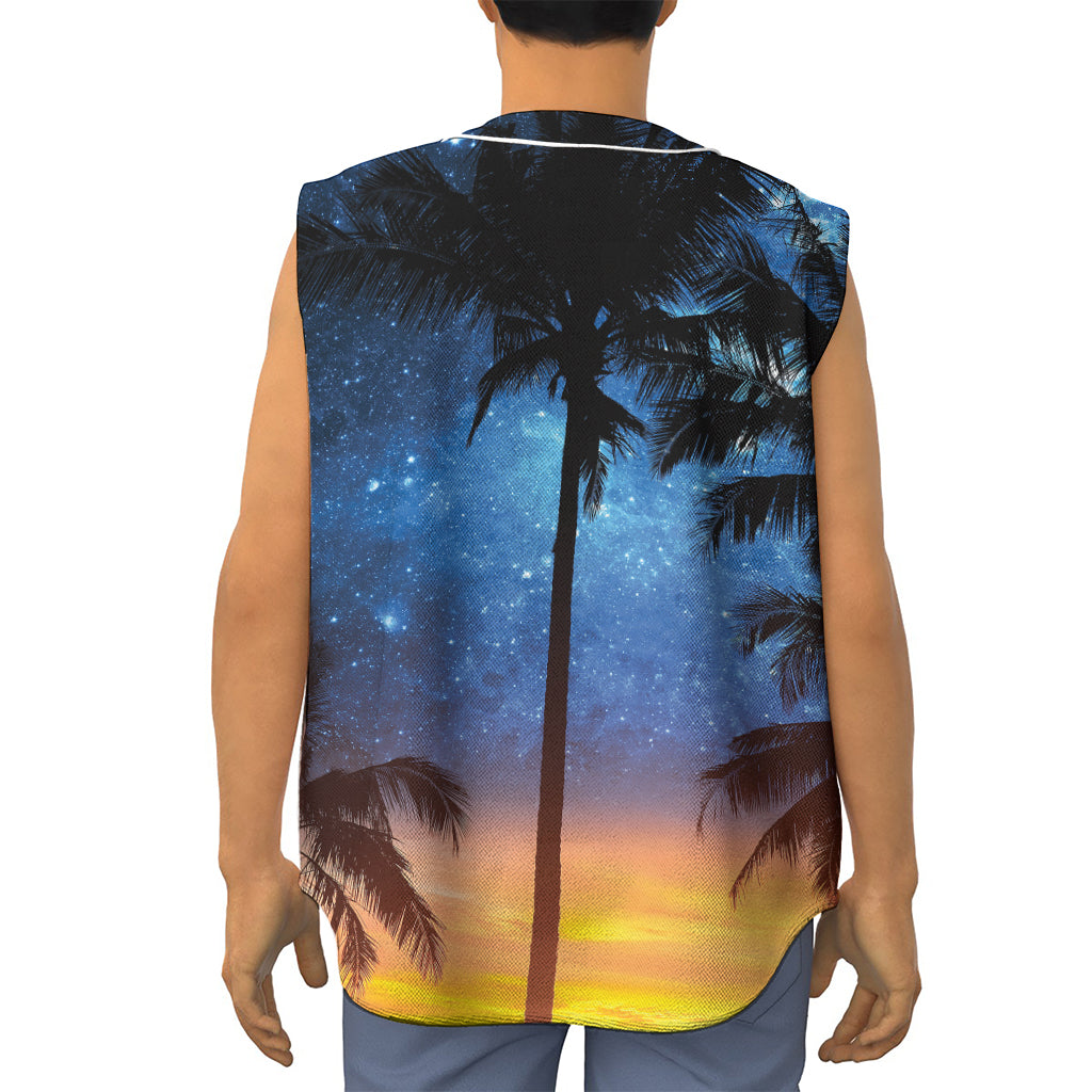 Night Sunset Sky And Palm Trees Print Sleeveless Baseball Jersey