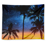 Night Sunset Sky And Palm Trees Print Tapestry