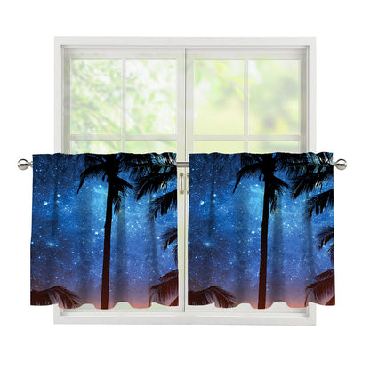 Night Sunset Sky And Palm Trees Print Tier Curtains