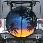 Night Sunset Sky And Palm Trees Print Tire Cover