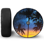 Night Sunset Sky And Palm Trees Print Tire Cover With Camera Hole
