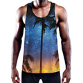 Night Sunset Sky And Palm Trees Print Men's Workout Tank Top