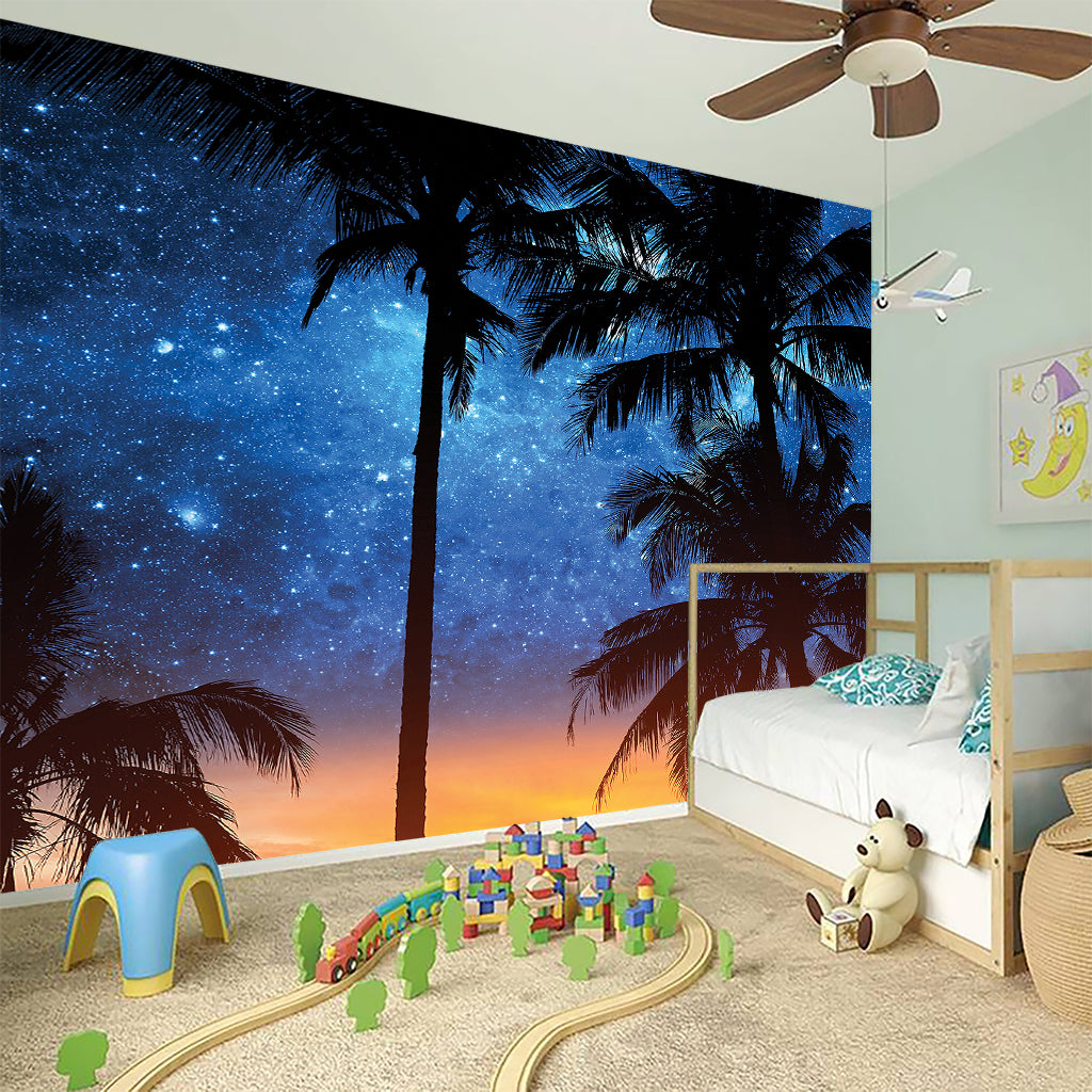 Night Sunset Sky And Palm Trees Print Wall Sticker