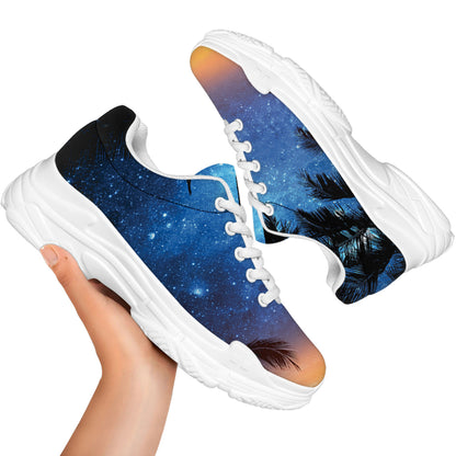 Night Sunset Sky And Palm Trees Print White Chunky Shoes