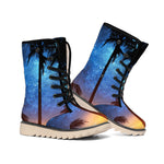 Night Sunset Sky And Palm Trees Print Winter Boots