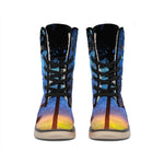 Night Sunset Sky And Palm Trees Print Winter Boots