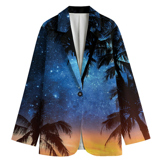 Night Sunset Sky And Palm Trees Print Women's Blazer