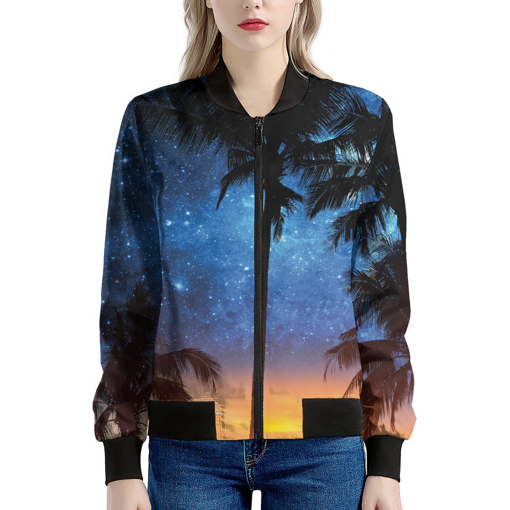 Night Sunset Sky And Palm Trees Print Women's Bomber Jacket