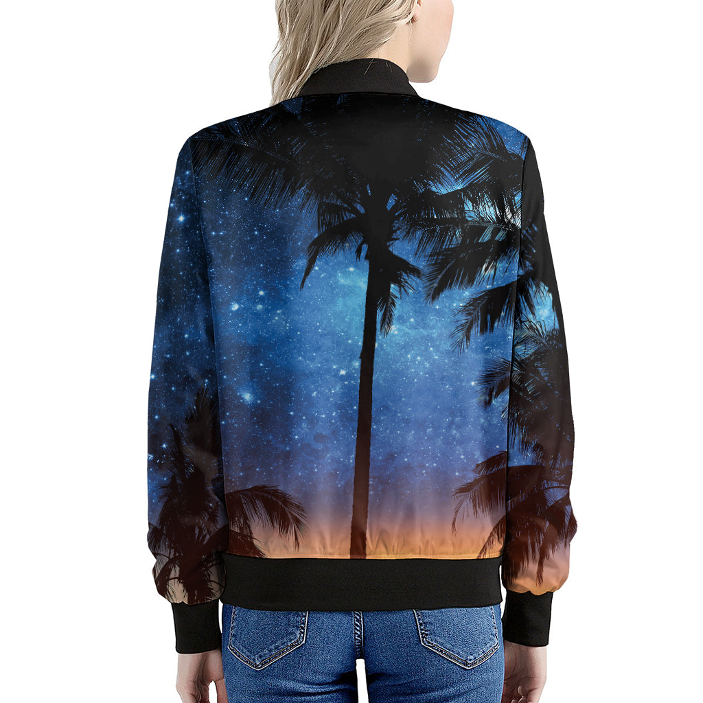 Night Sunset Sky And Palm Trees Print Women's Bomber Jacket