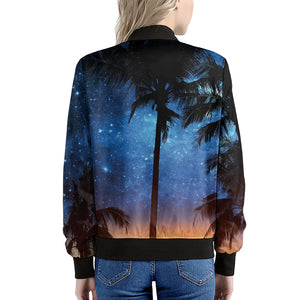 Night Sunset Sky And Palm Trees Print Women's Bomber Jacket