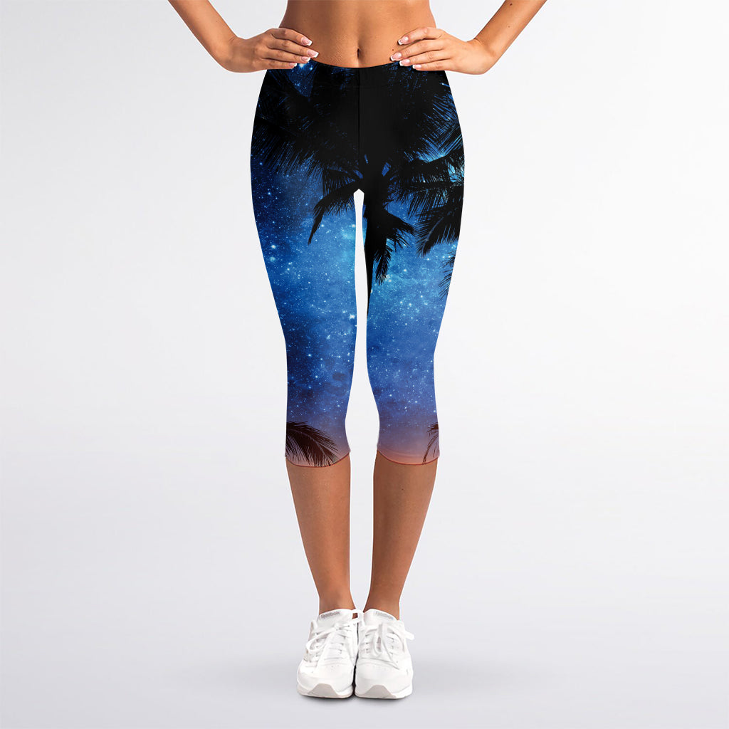 Night Sunset Sky And Palm Trees Print Women's Capri Leggings