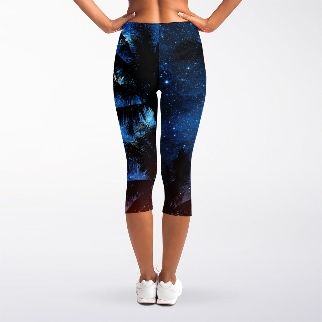 Night Sunset Sky And Palm Trees Print Women's Capri Leggings