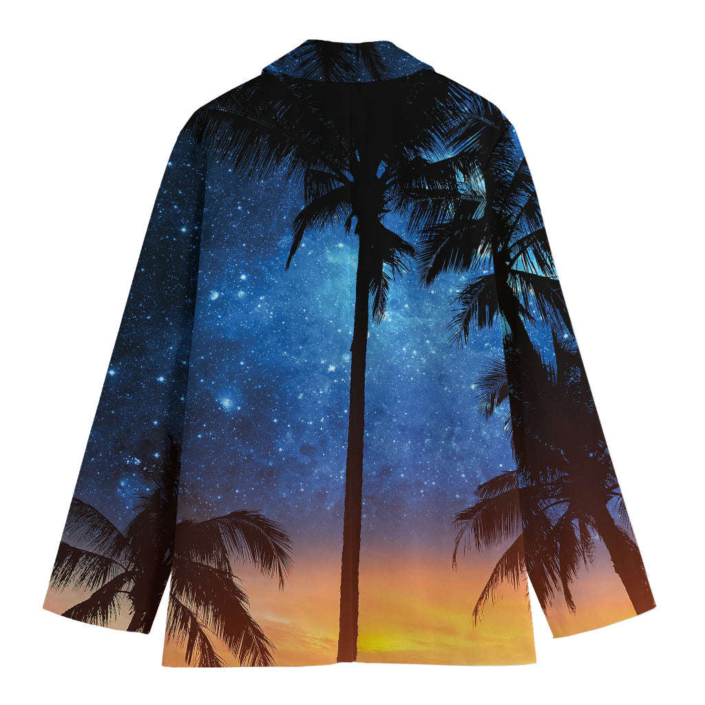 Night Sunset Sky And Palm Trees Print Women's Cotton Blazer