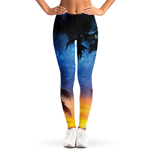 Night Sunset Sky And Palm Trees Print Women's Leggings