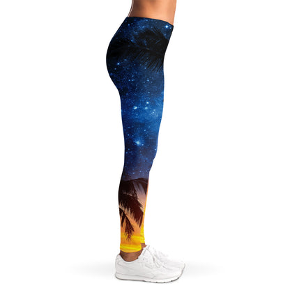 Night Sunset Sky And Palm Trees Print Women's Leggings