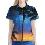 Night Sunset Sky And Palm Trees Print Women's Polo Shirt