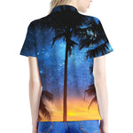 Night Sunset Sky And Palm Trees Print Women's Polo Shirt