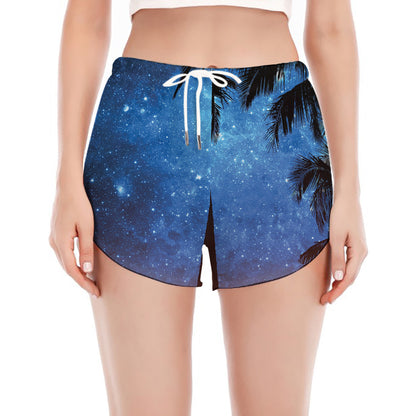 Night Sunset Sky And Palm Trees Print Women's Split Running Shorts